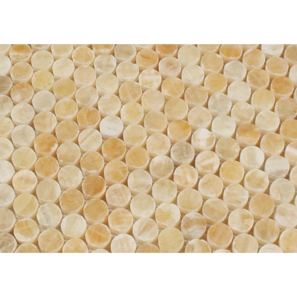 Honey Onyx pennyround mosaic tile polished finish