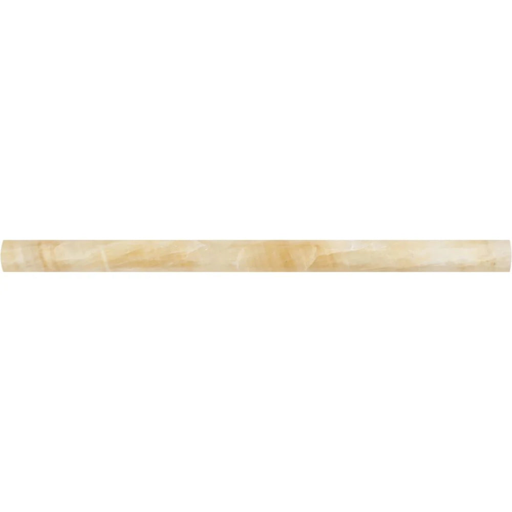 Close-up of polished Honey Onyx bullnose showing rounded edge and amber veining