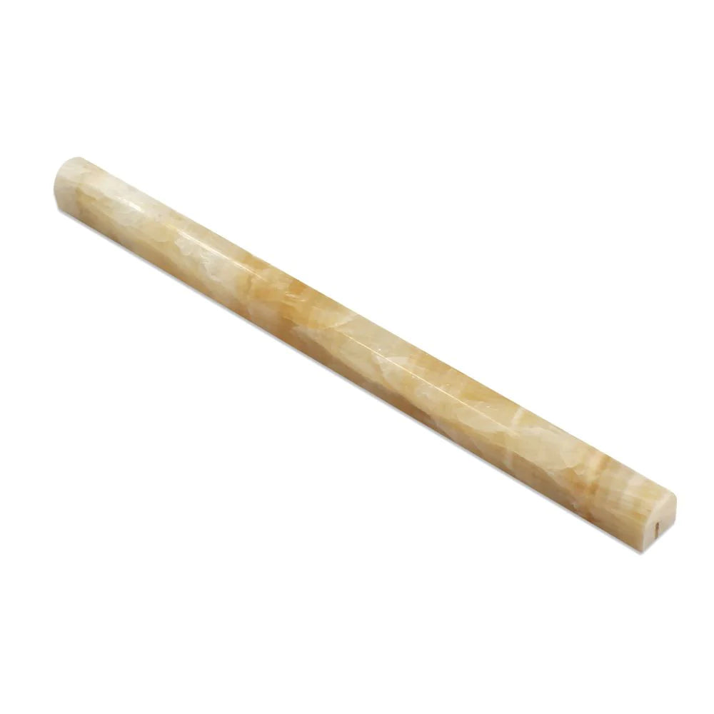 Flat view of Honey Onyx Bullnose Trim in polished finish, ¾ x 12 inches