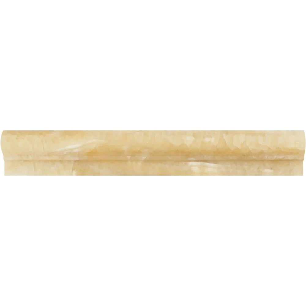 Close-up of Honey Onyx chair rail showing polished texture and amber veining