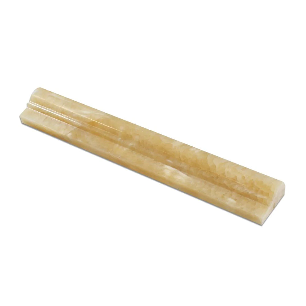 Flat view of Honey Onyx Chair Rail Trim in polished finish, 2x12 inches