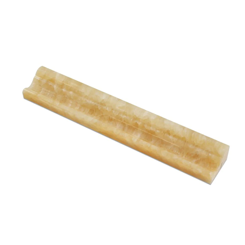 Flat view of Honey Onyx Crown Molding Trim in polished finish, 2.5 x 12 inches