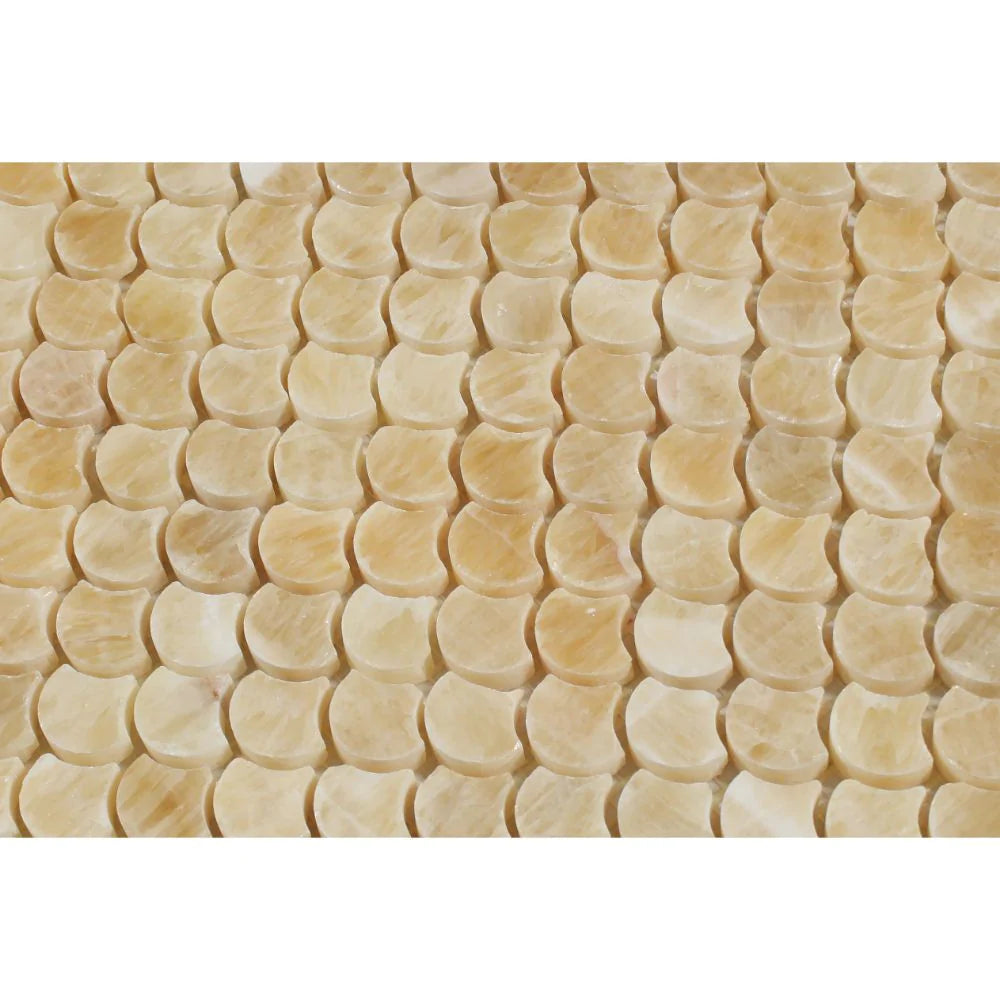 Close-up of Honey Onyx Raindrop Mosaic showing translucent polished surface and veining