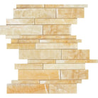 Flat view of Honey Onyx Random Strip Mosaic in polished finish, 12x12 sheet