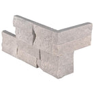 Flat view of Iceland Gray Travertine Stacked Stone Corner in split face finish, 6x18x6