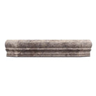 Close-up of Silver Travertine shower shelf showing edge finish and surface detail