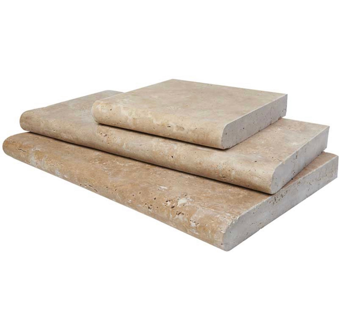 Flat view of Dark Walnut Travertine Pool Coping 12x24 with tumbled finish