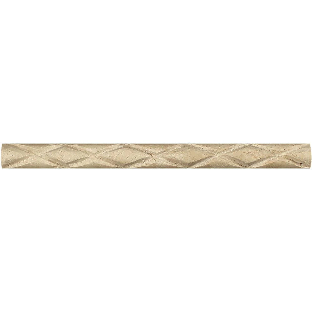 Flat view of Ivory Travertine 1-inch Bullnose Diamond Molding in honed finish