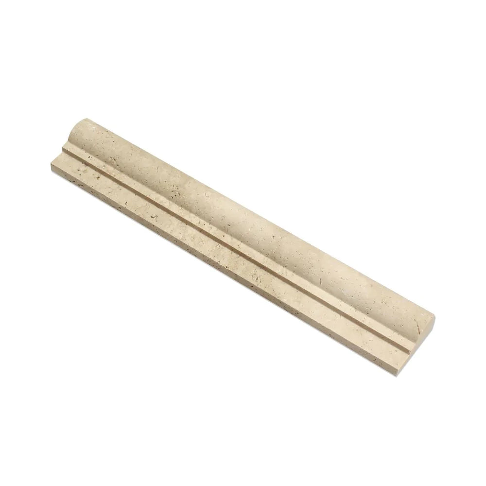 Flat view of Ivory Travertine 2x12 Chair Rail Molding in honed finish