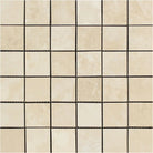 Flat view of Ivory Travertine 2x2 Mosaic Tile in honed finish, mesh-mounted sheet