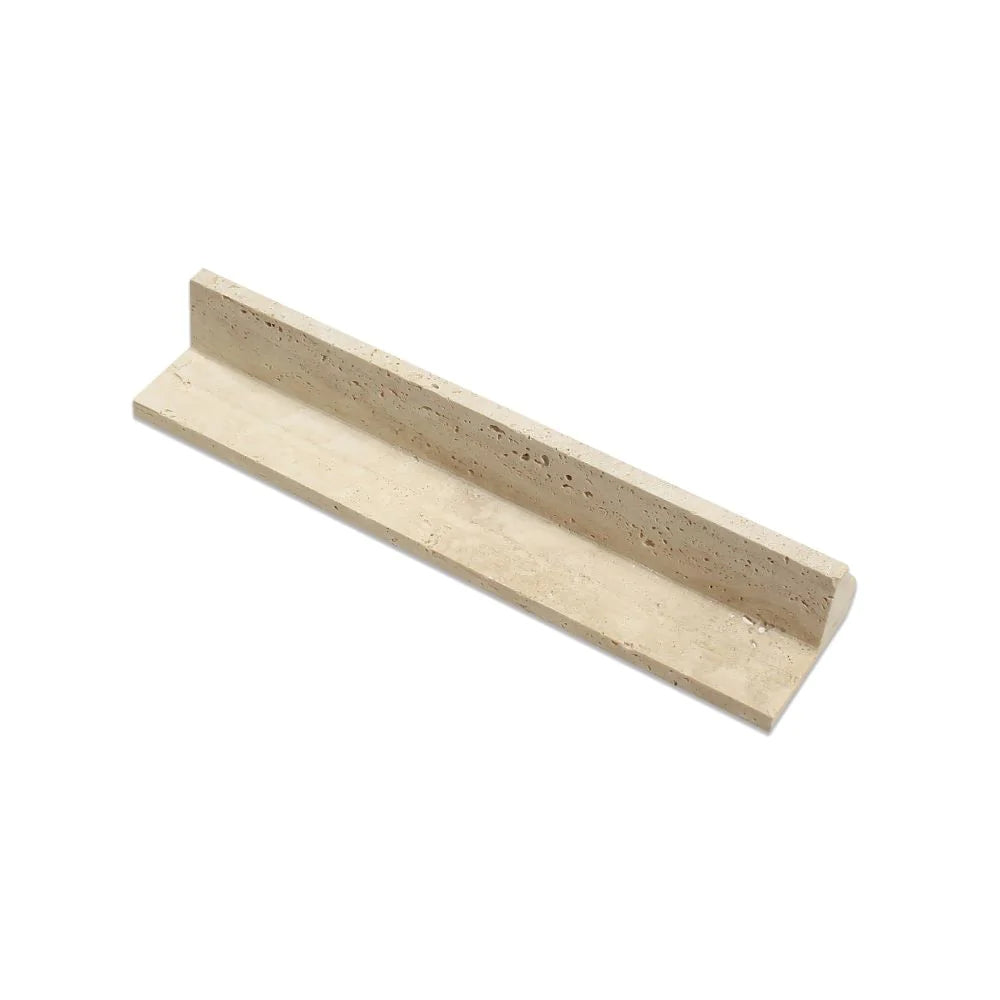 Flat view of Ivory Travertine 2x3x12 Corner Molding in honed finish