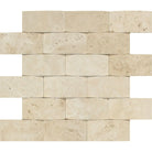 Flat view of Ivory Travertine Arched Basketweave Mosaic 2x4 in honed finish, 12x12 mesh-mounted sheet