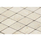 Flat view of Ivory Travertine 2x4 Diamond Mosaic in tumbled finish, 12x12 sheet