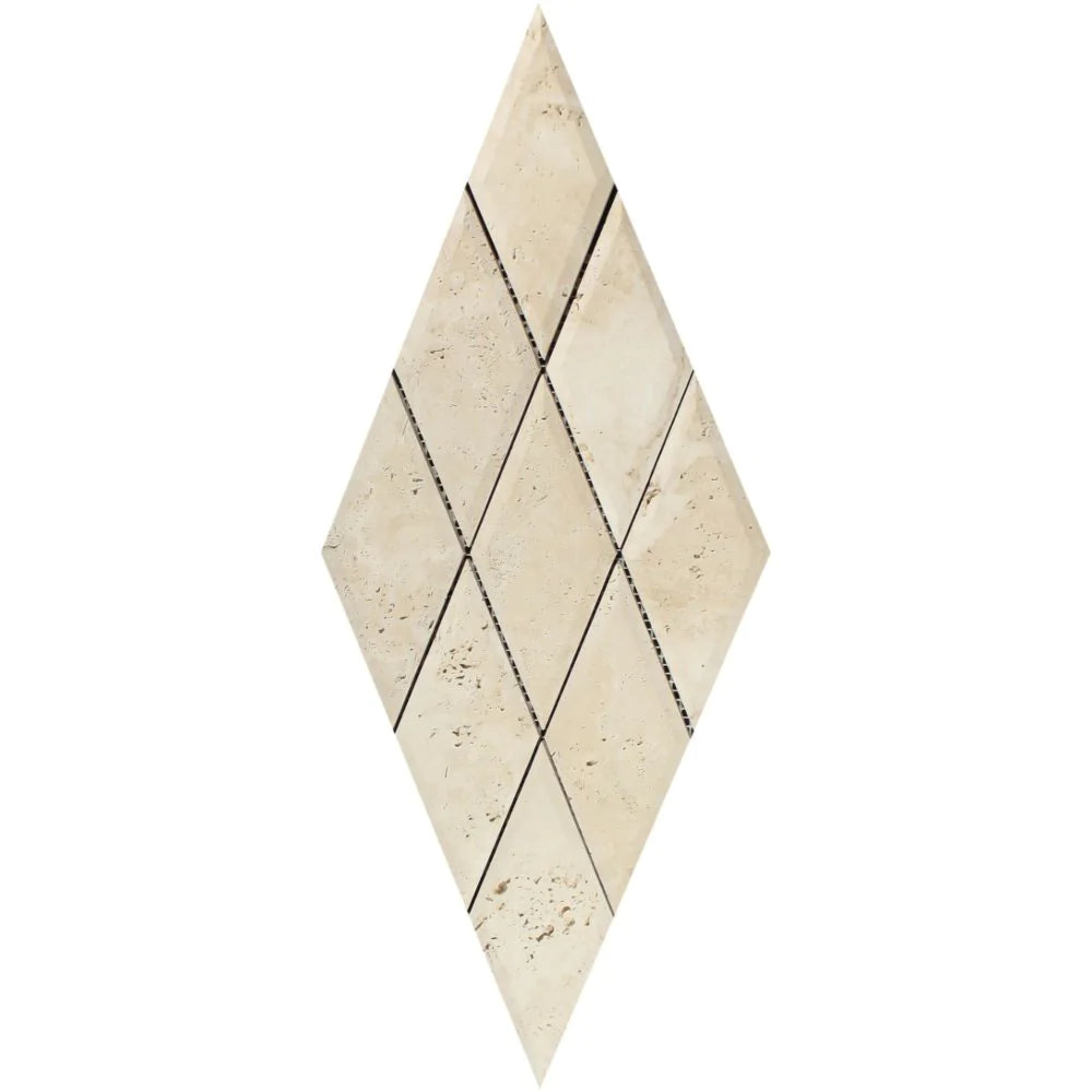 Flat view of Ivory Travertine 3x6 Deep Bevelled Mosaic in honed finish