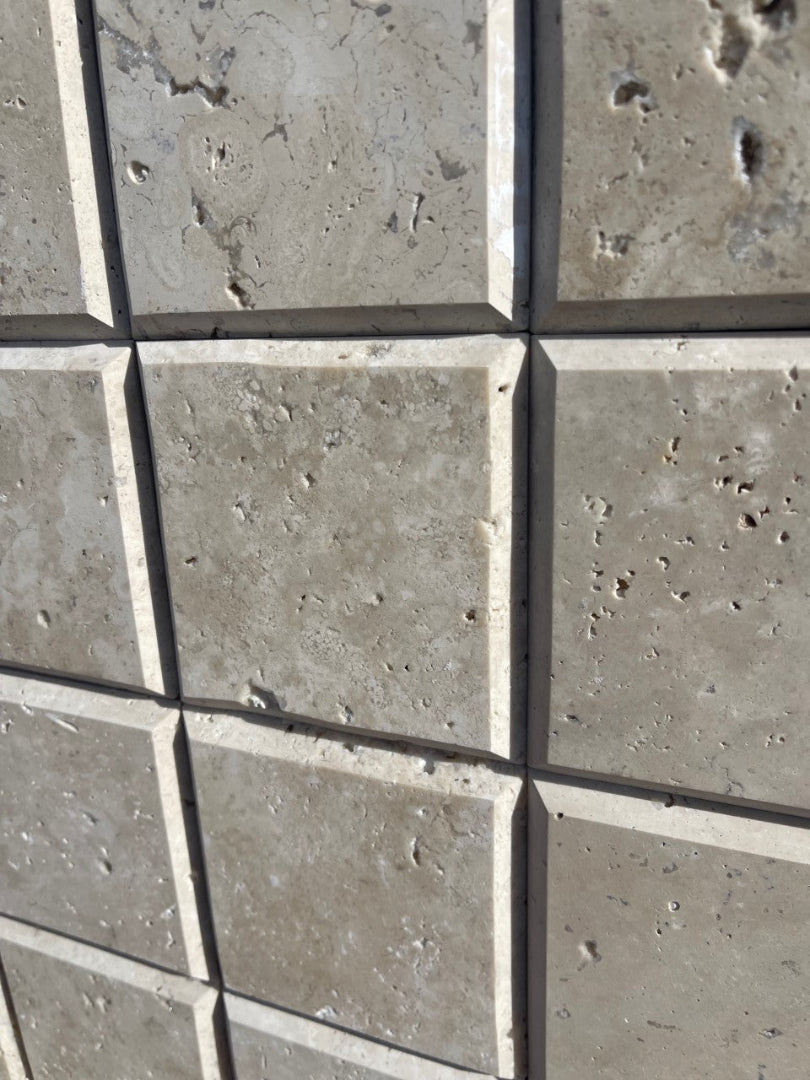 Flat view of Ivory Travertine 4x4 Honed Tile with deep bevel edge