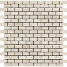 Flat view of Ivory Travertine 5/8"x1" Tumbled Mosaic on 12"x12" mesh, showing cream and beige color variation