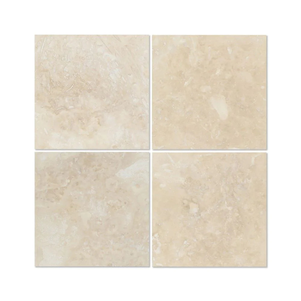 Flat view of Ivory Travertine 6x6 Honed Tile in smooth matte finish
