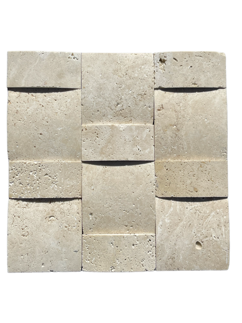 Flat view of Ivory Travertine Arched Basketweave Mosaic in honed finish, 12x12 sheet