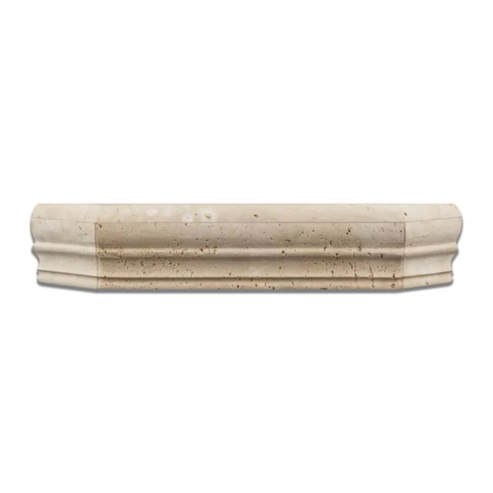 Flat view of Ivory Travertine Custom Corner Shelf with honed or tumbled finish