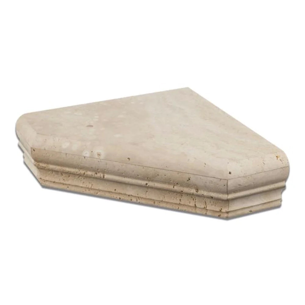 Flat view of Ivory Travertine Custom Corner Shelf with honed or tumbled finish