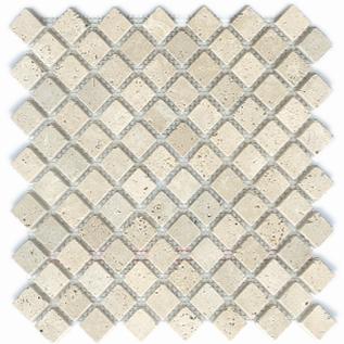 Ivory Travertine diamond tumbled mosaic tile sheet