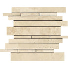 Flat view of Ivory Travertine Honed Random Strip Mosaic on 12x12 mesh
