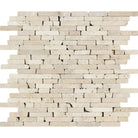 Flat view of Ivory Travertine Random Strip Tumbled Mosaic on 12x12 mesh