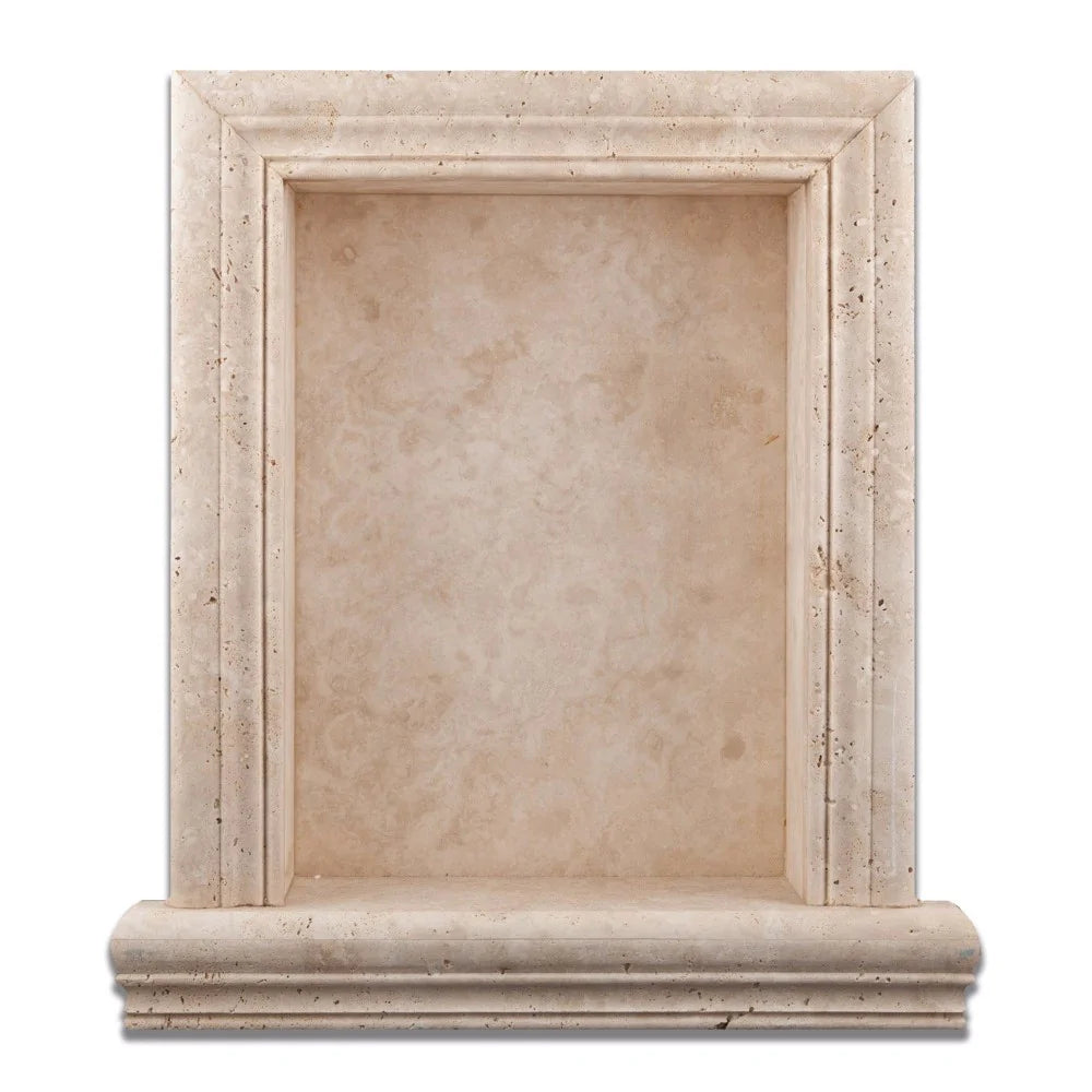 Close-up of Ivory Travertine Grande Niche showing natural travertine texture