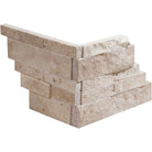 Flat view of Ivory Travertine 6x18 Splitface Ledger Corner with L-shaped format