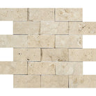 Flat view of Ivory Travertine 2x4 Splitface Mosaic on mesh sheet