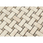Close-up of tumbled basketweave travertine showing textured surface and soft edges