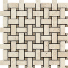 Flat view of Ivory Travertine Tumbled Basketweave Mosaic on mesh sheet