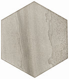 Flat view of Legend Glazed Porcelain Hexagon Tile in matte gray and white tones