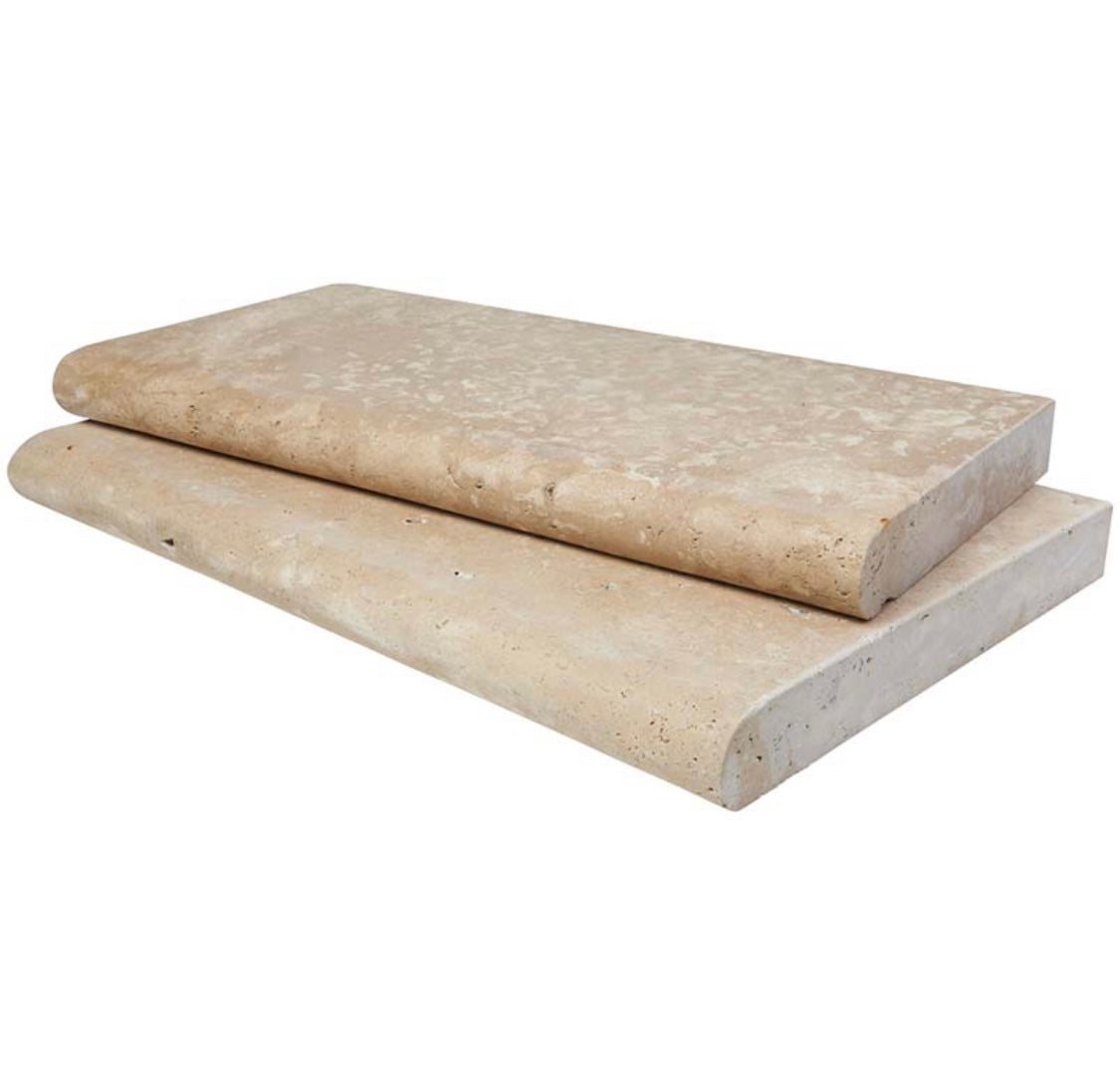 Close-up of tumbled edge Light Walnut Travertine showing surface texture