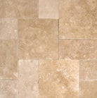 Light Walnut Travertine paver in Versailles pattern with tumbled finish
