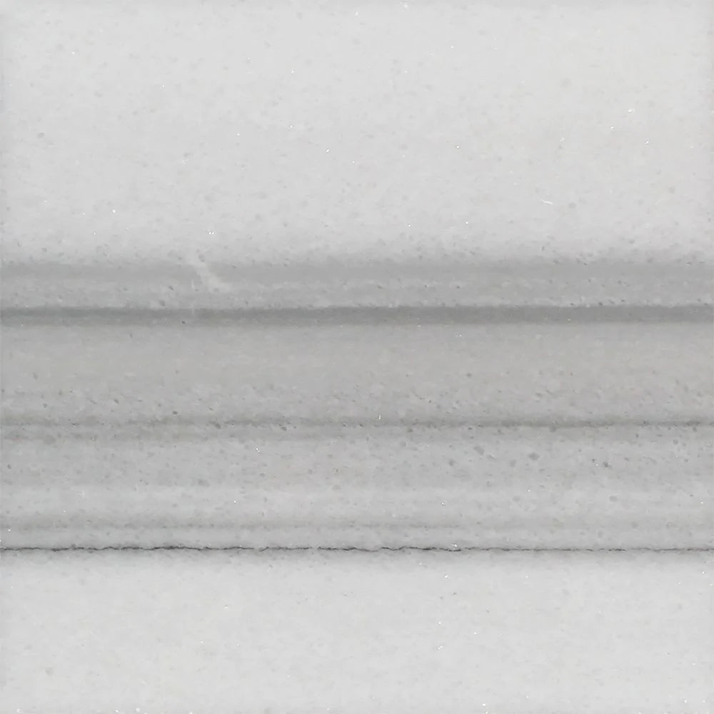Polished Mink Marble Tile 6x6 inch close-up showing microbeveled edges and soft taupe veining