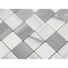 Close-up of 2x2 Mink Marble Mosaic showing polished finish and veining