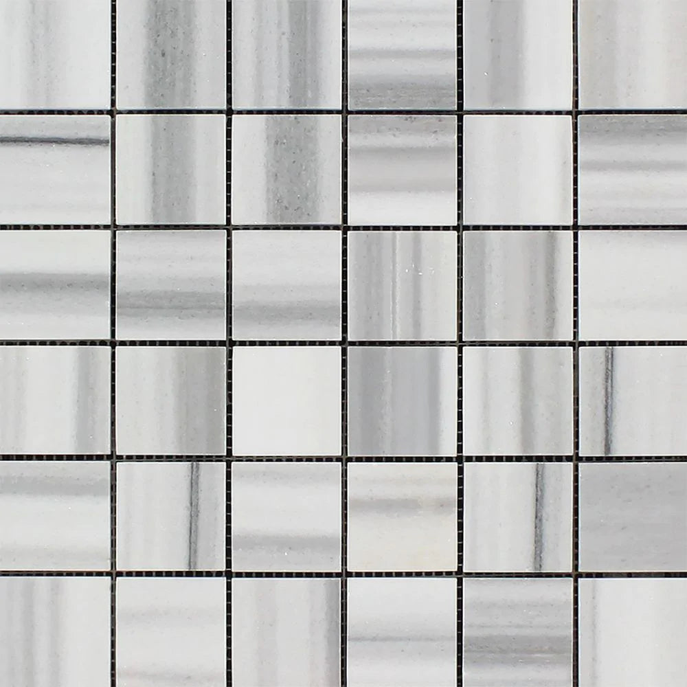 Flat view of 2x2 Polished Mink Marble Veincut Mosaic sheet