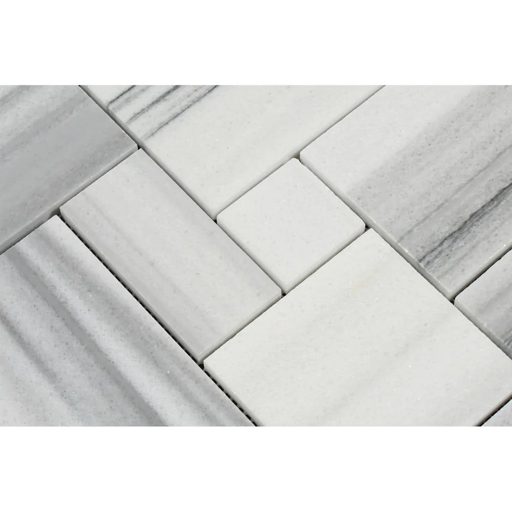 Close-up of Mink Marble Mosaic showing polished finish and opus layout
