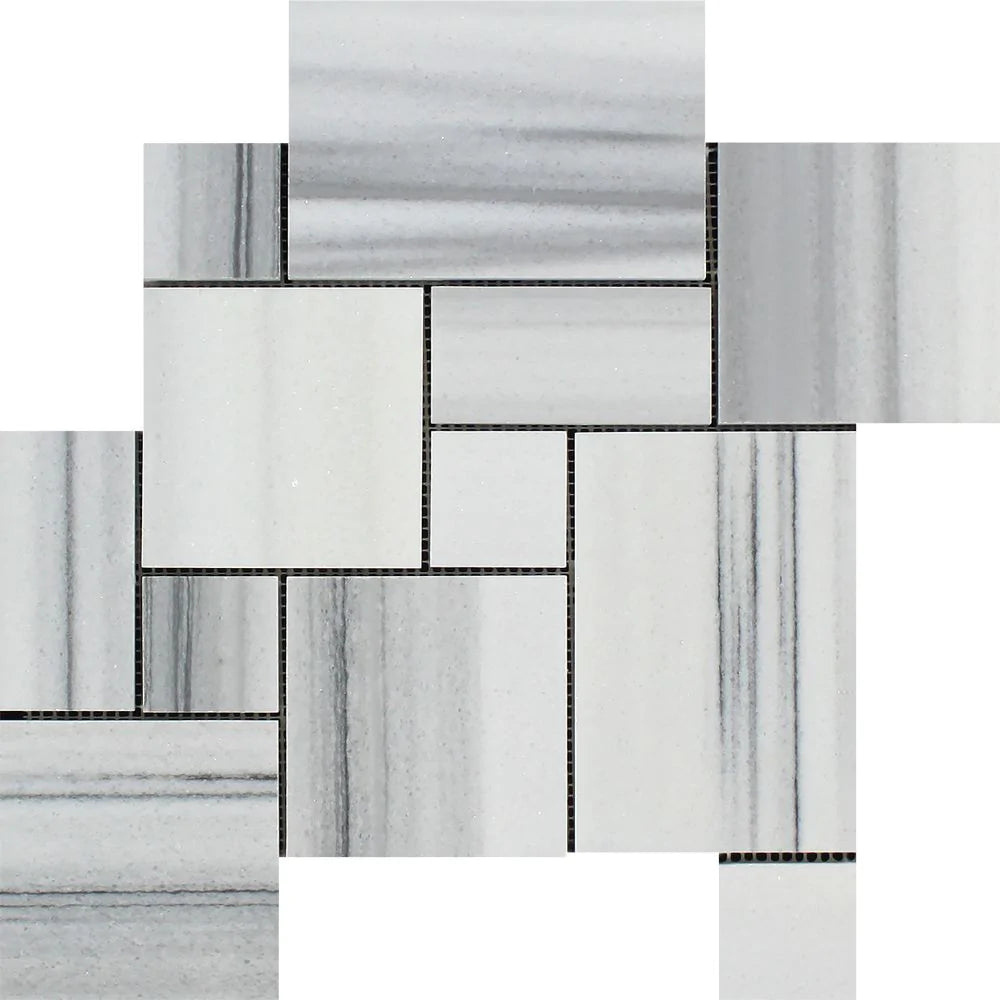 Flat view of Opus Pattern Polished Mink Marble Mosaic sheet