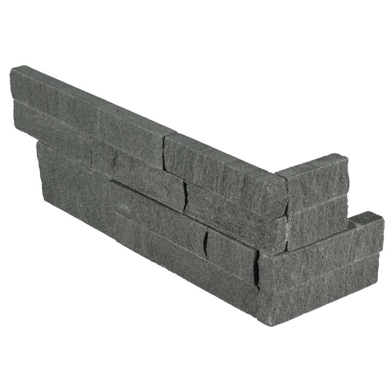 Flat view of Mountain Blue Sandstone Stacked Stone Corner in split face finish, 6x18x6