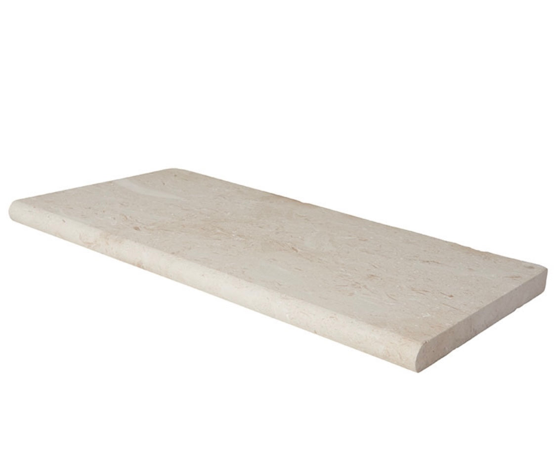Profile of Myra Limestone Pool Coping showing soft speckled texture and 2” thickness