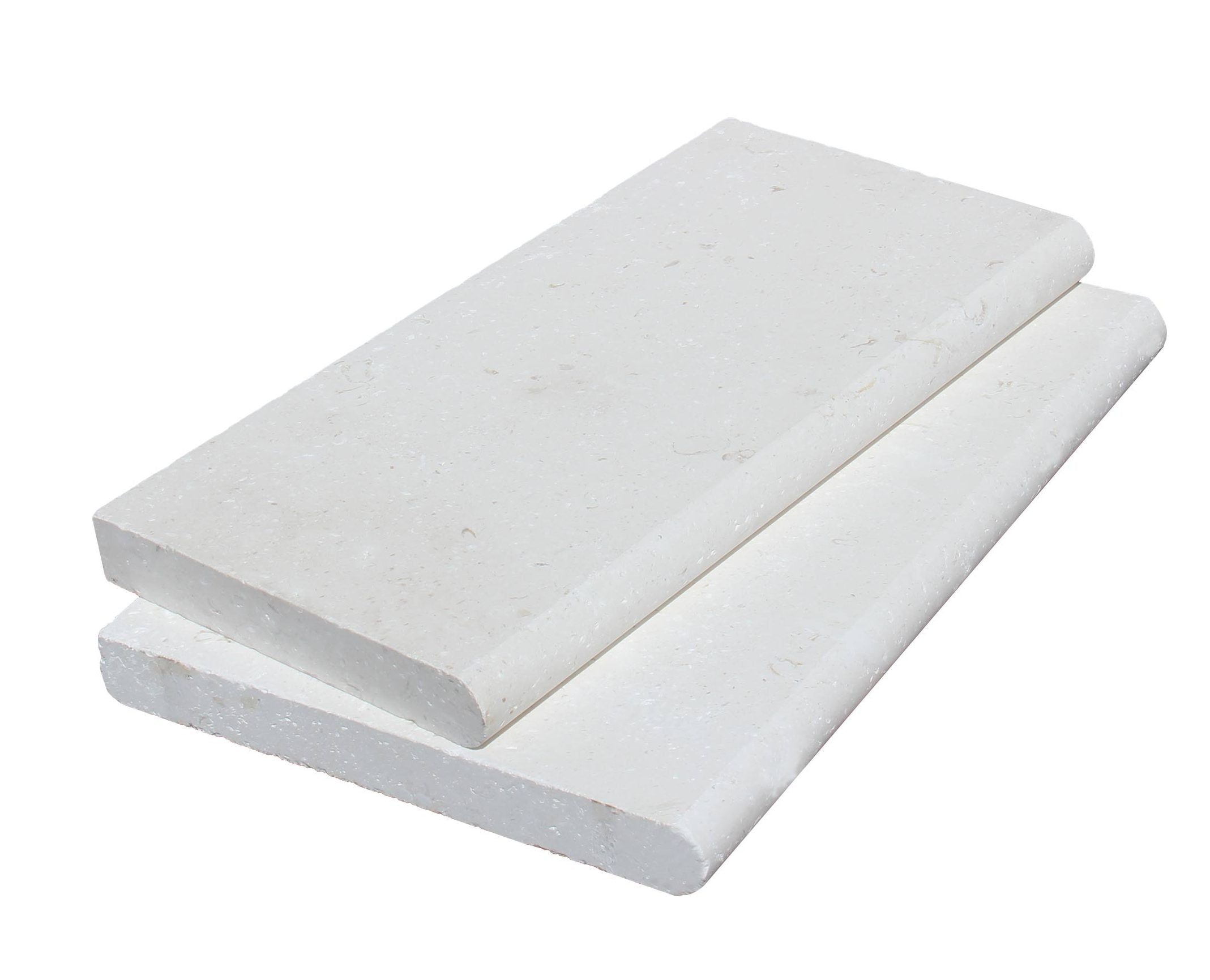 Flat view of Myra Limestone Pool Coping, 12x24 with creamy tones and modern edge finish