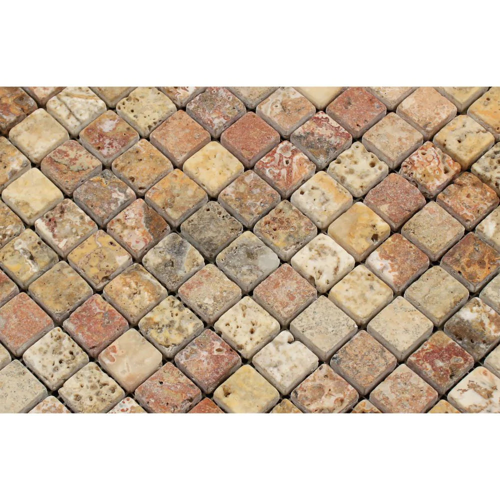 Natural stone mosaic tile red gold grey
