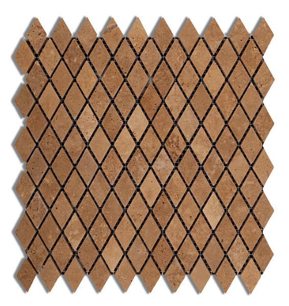 Noce Diamond Tumbled Travertine Mosaic 1in