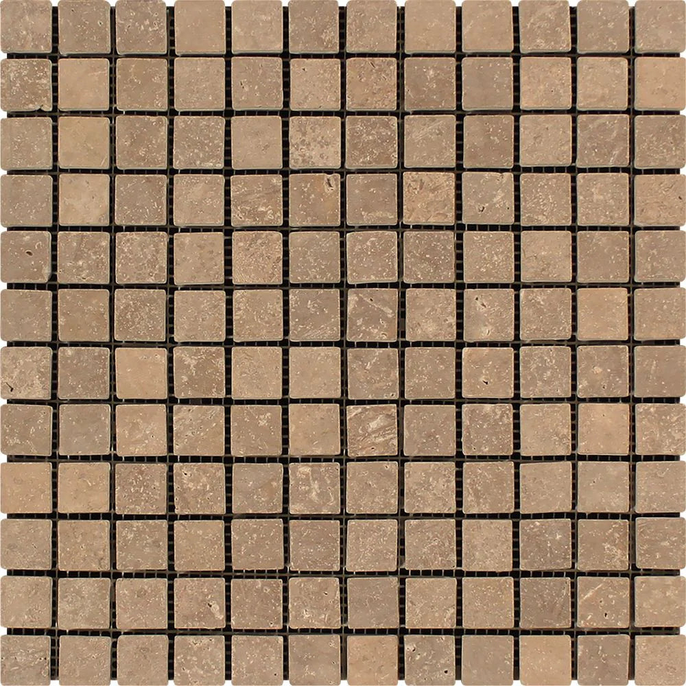Noce Travertine 1x1 Tumbled Mosaic tile sheet
