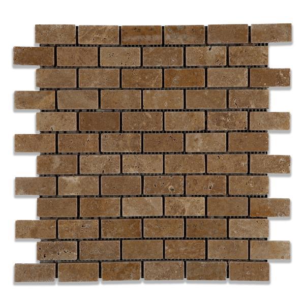 Noce travertine 1x2 tumbled mosaic tile