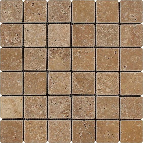 Noce travertine 2x2 tumbled mosaic sheet