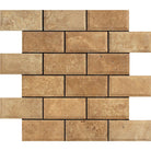 Noce travertine mosaic 2x4 deep bevel