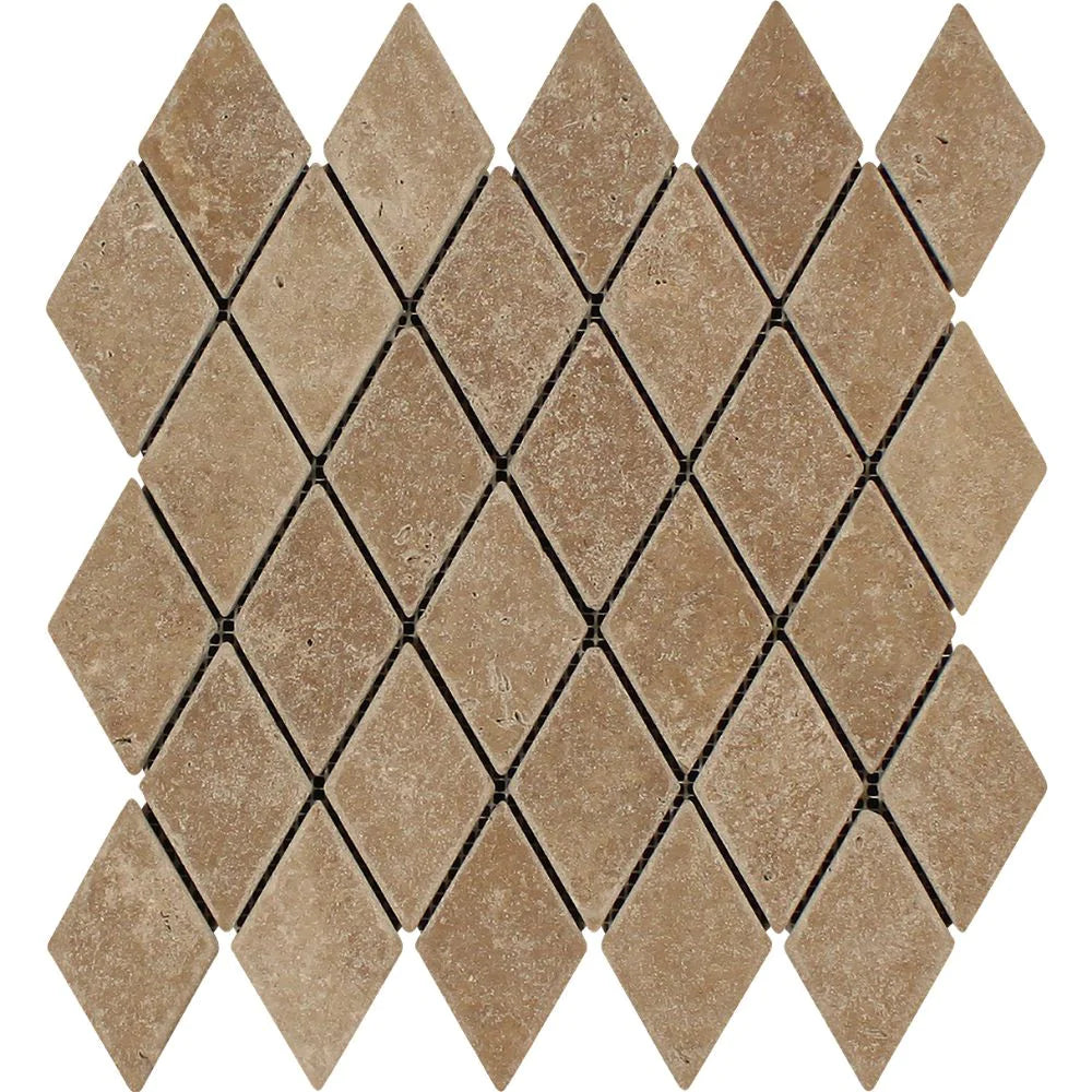 Diamond Tumbled Noce Travertine Mosaic 2x4